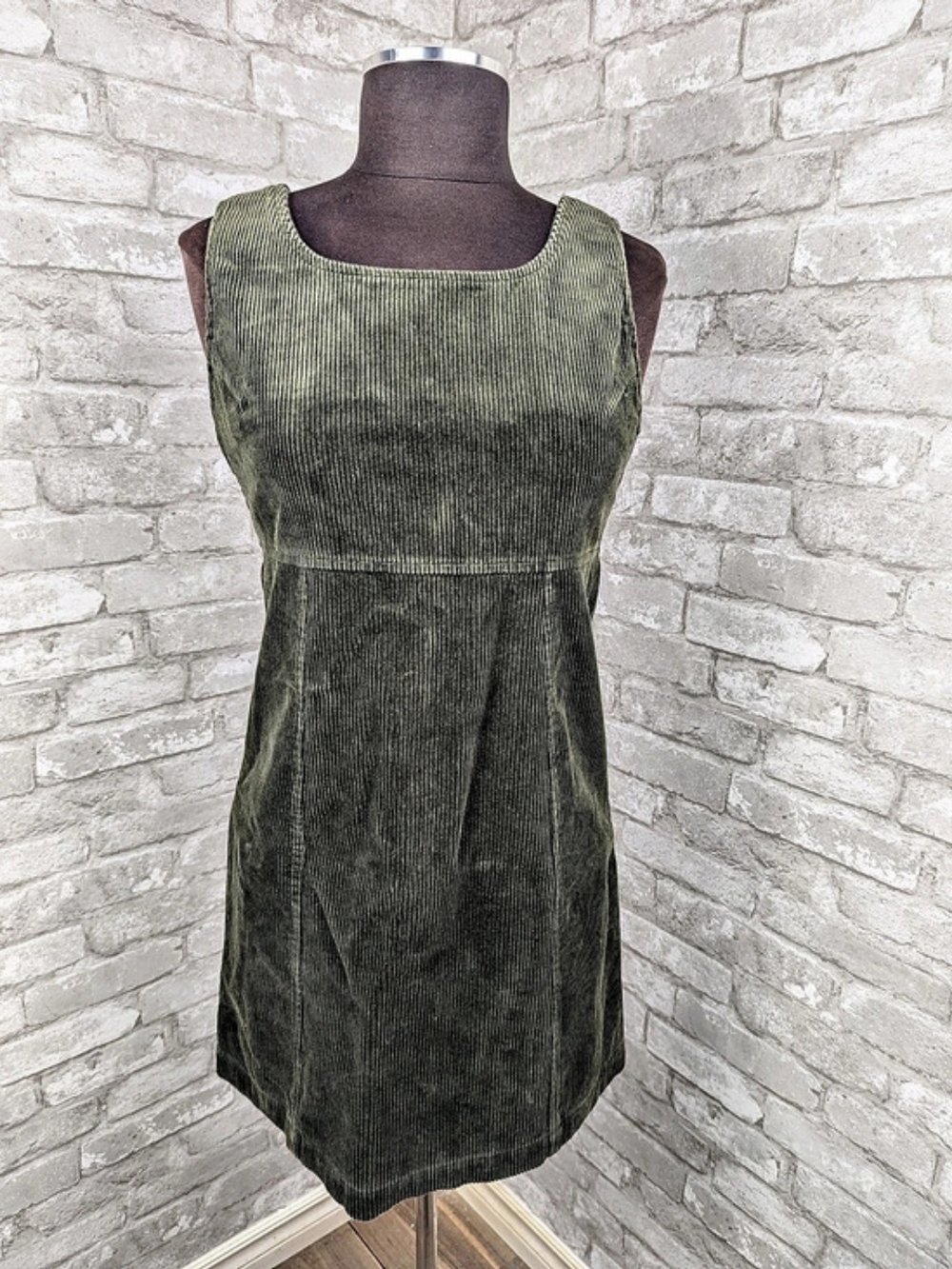 Vintage 90s Gap Olive Green Corduroy Mini Dress Size 4